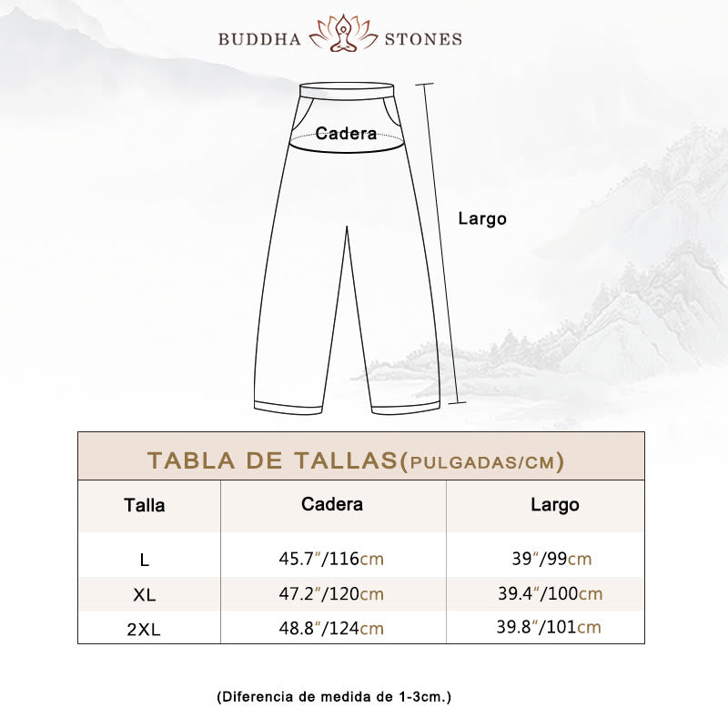 Pantalones de lino y algodón de color liso para mujer con bolsillos y Buddha Stones - image 3