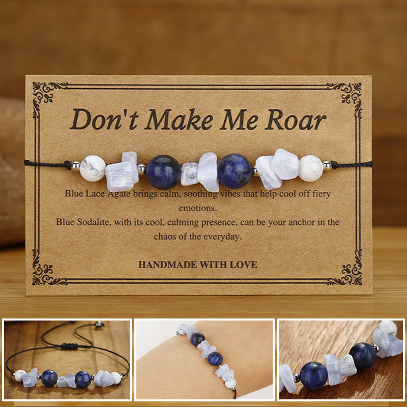 Pulsera de protección de Buddha Stones " No me hagas rugir", ágata morada, ágata de encaje azul y sodalita azul