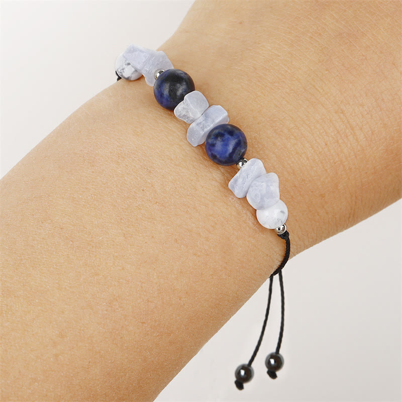 Pulsera de protección de Buddha Stones " No me hagas rugir", ágata morada, ágata de encaje azul y sodalita azul