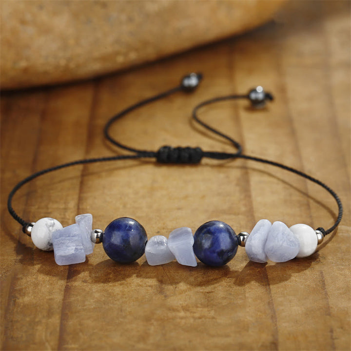 Pulsera de protección de Buddha Stones " No me hagas rugir", ágata morada, ágata de encaje azul y sodalita azul