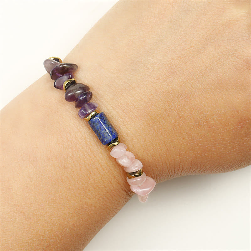 Pulsera espiritual de amatista, cuarzo rosa y lazurita "Mejores amigos para siempre" de Buddha Stones