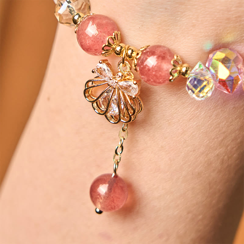 Pulsera positiva de concha de perla y cuarzo fresa natural de Buddha Stones