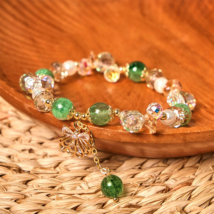 Pulsera positiva de concha de perla y cuarzo fresa natural de Buddha Stones