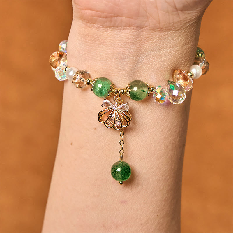 Pulsera positiva de concha de perla y cuarzo fresa natural de Buddha Stones