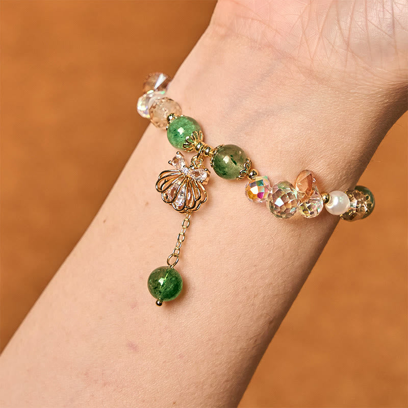 Pulsera positiva de concha de perla y cuarzo fresa natural de Buddha Stones