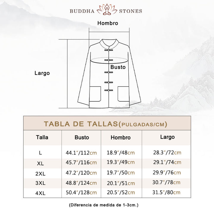 Conjunto de 2 piezas de traje Tang con botones de rana y camisa de manga larga para hombre, color liso , con Buddha Stones - image 3