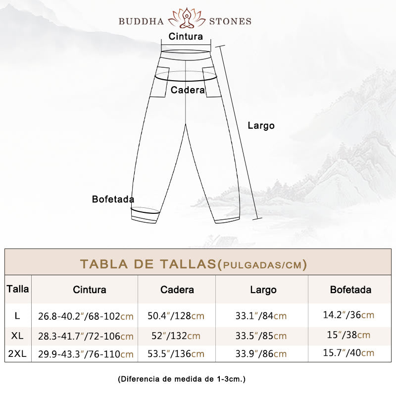 Pantalones casuales de lino de color liso con bolsillos para mujer de Buddha Stones - image 3