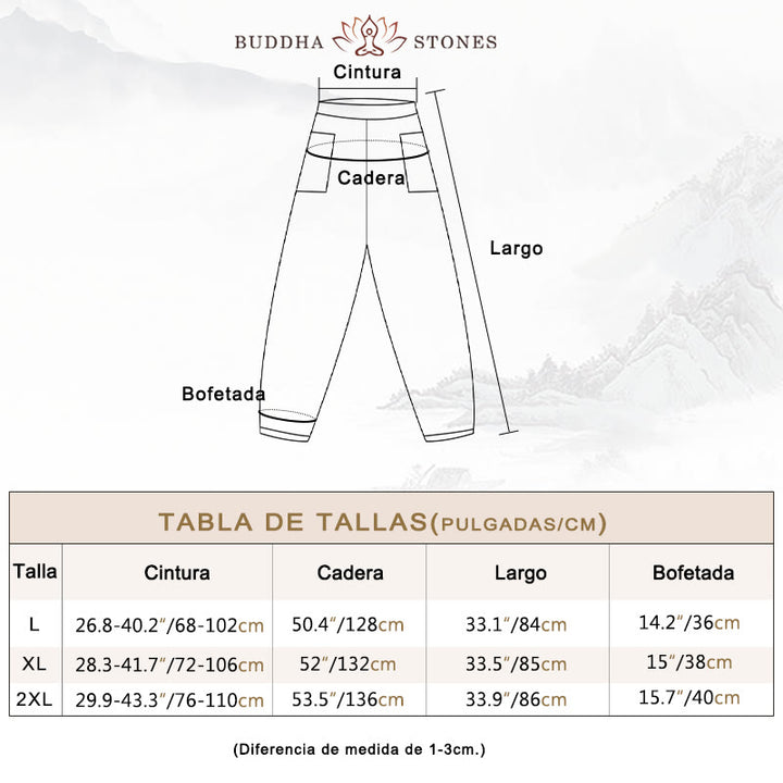 Pantalones casuales de lino de color liso con bolsillos para mujer de Buddha Stones - image 3