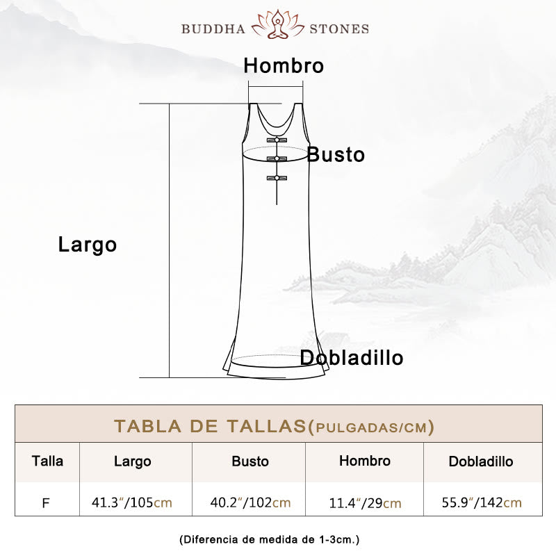 Buddha Stones Cami sin mangas con botones de rana y vestido midi Pantalones anchos de lino y ramio con bolsillos - image 3