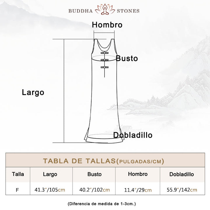 Buddha Stones Cami sin mangas con botones de rana y vestido midi Pantalones anchos de lino y ramio con bolsillos - image 3