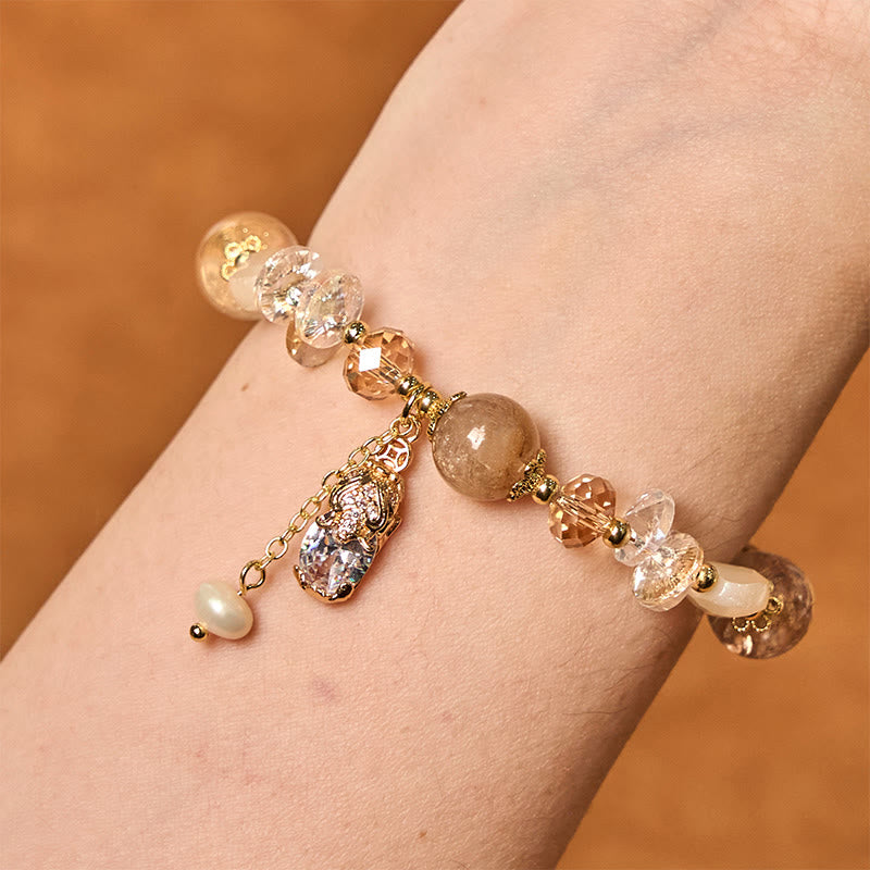 Pulsera de la prosperidad PiXiu con cuarzo fresa verde citrino natural de Buddha Stones