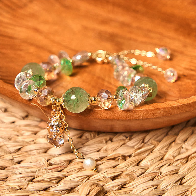 Pulsera de la prosperidad PiXiu con cuarzo fresa verde citrino natural de Buddha Stones