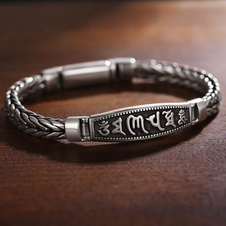 Pulsera de metal con Buddha Stones, tejido de cobre tibetano, con relieve Om Mani Padme Hum y Vajra Peace