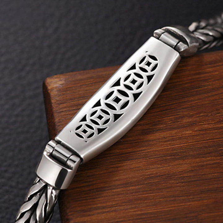 Pulsera de metal con Buddha Stones, tejido de cobre tibetano, con relieve Om Mani Padme Hum y Vajra Peace