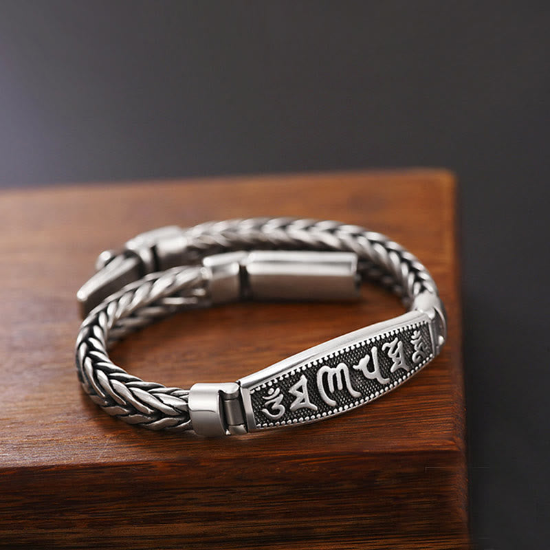 Pulsera de metal con Buddha Stones, tejido de cobre tibetano, con relieve Om Mani Padme Hum y Vajra Peace