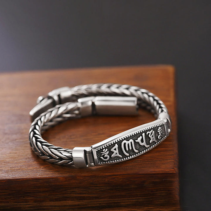 Pulsera de metal con Buddha Stones, tejido de cobre tibetano, con relieve Om Mani Padme Hum y Vajra Peace