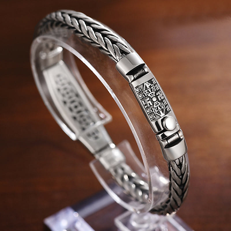 Pulsera de metal con Buddha Stones, tejido de cobre tibetano, con relieve Om Mani Padme Hum y Vajra Peace