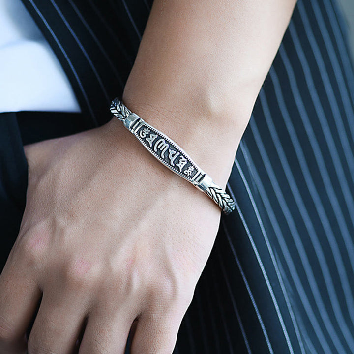 Pulsera de metal con Buddha Stones, tejido de cobre tibetano, con relieve Om Mani Padme Hum y Vajra Peace