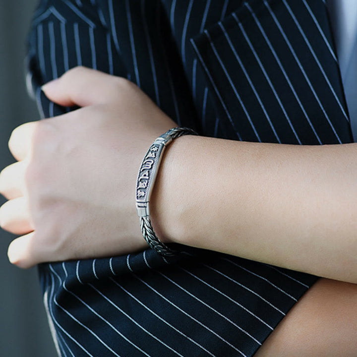 Pulsera de metal con Buddha Stones, tejido de cobre tibetano, con relieve Om Mani Padme Hum y Vajra Peace