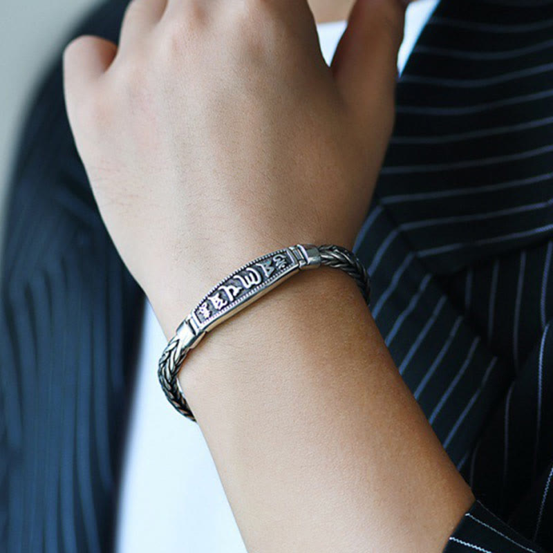 Pulsera de metal con Buddha Stones, tejido de cobre tibetano, con relieve Om Mani Padme Hum y Vajra Peace