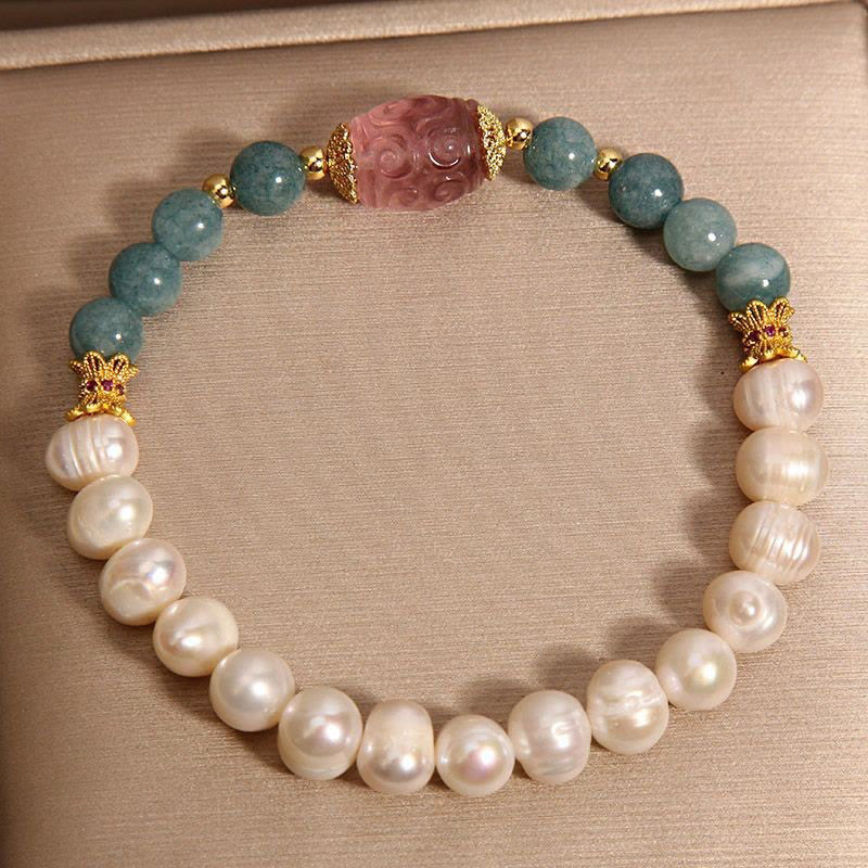 Pulsera de pureza de cuarzo fresa, jade y Buddha Stones