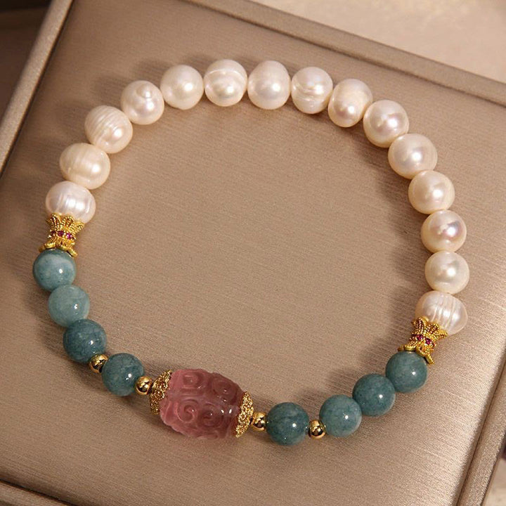 Pulsera de pureza de cuarzo fresa, jade y Buddha Stones
