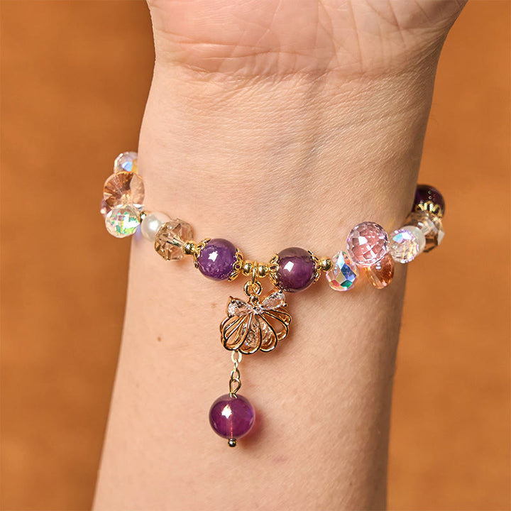 Pulsera de la paz con Buddha Stones, amatista, citrino y perla natural