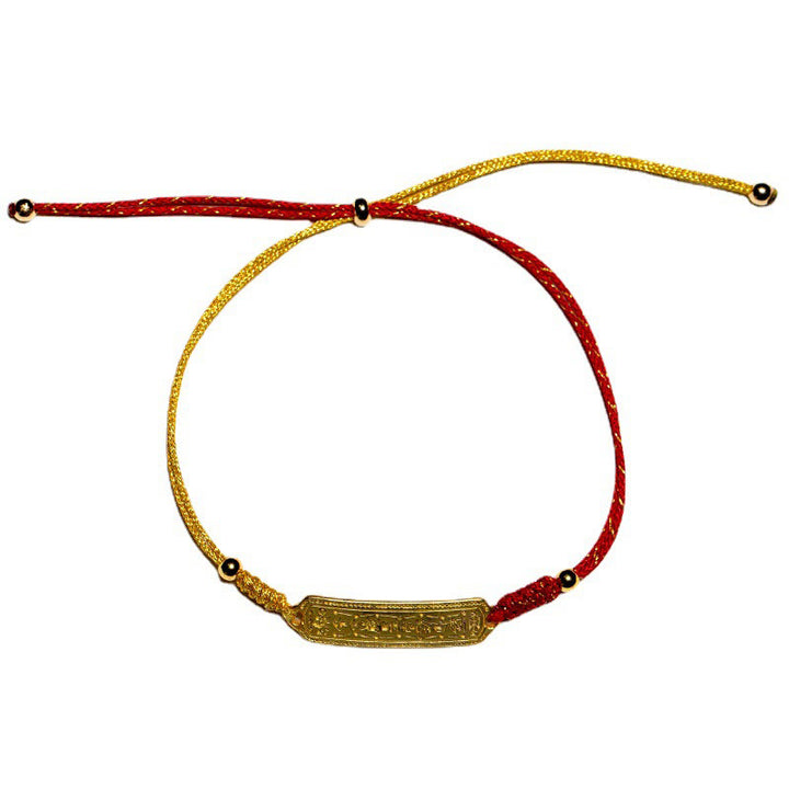 Pulsera de cuerda dorada roja con amuleto protector de cobre bañado en oro de 14 quilates con Buddha Stones