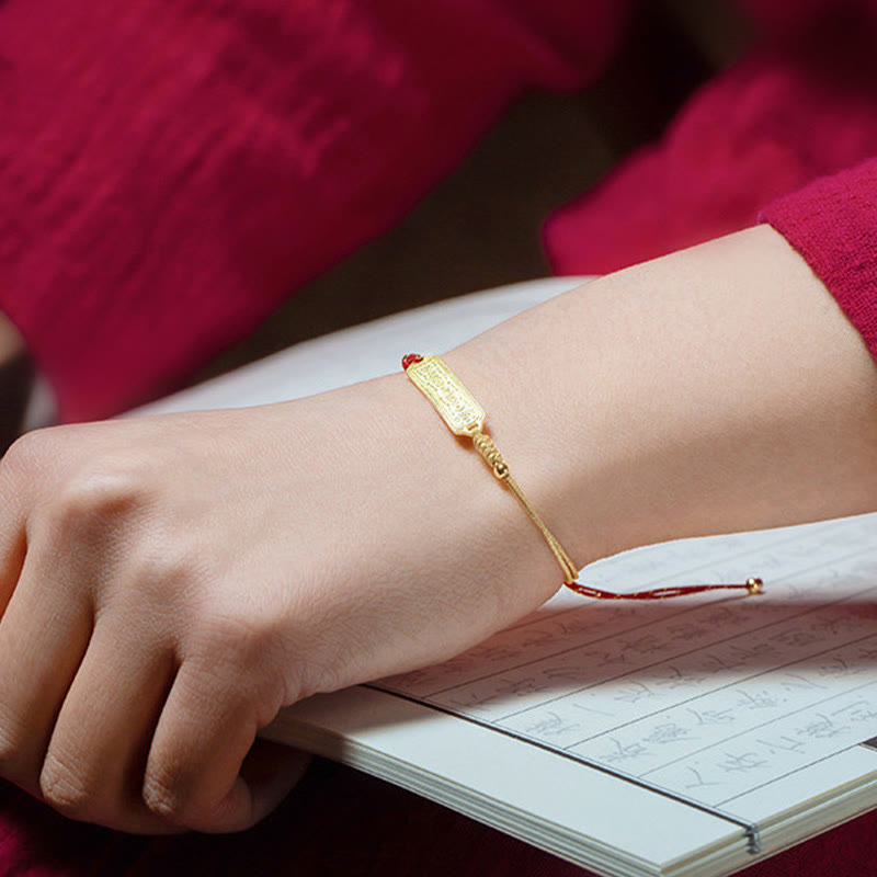 Pulsera de cuerda dorada roja con amuleto protector de cobre bañado en oro de 14 quilates con Buddha Stones