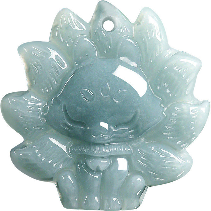 Colgante de zorro de nueve colas de jade verde natural con Buddha Stones