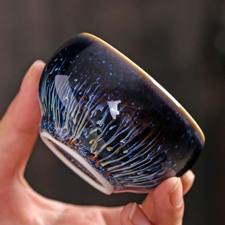 Taza de té de cerámica con diseño de Buddha Stones, hecha a mano, con diseño de pez koi, loto, dragón y fénix, del zodiaco chino, 12 piezas, 70 ml