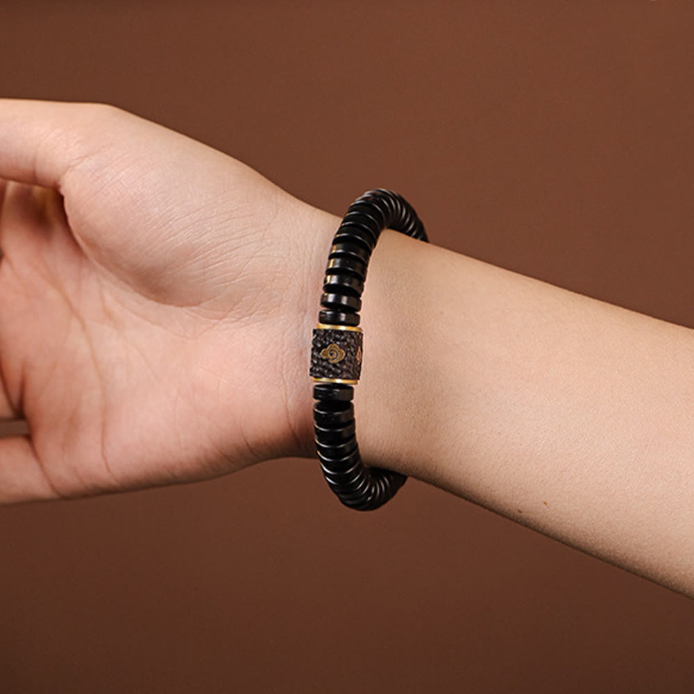 Pulsera positiva de nubes auspiciosas con cáscara de coco tibetana y Buddha Stones
