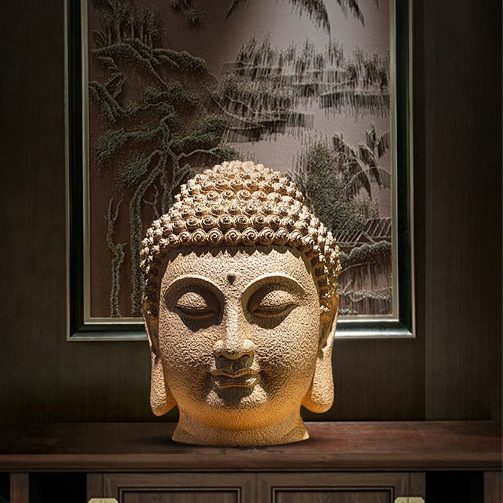 Estatua de resina con cabeza de Buda meditando y ojos cerrados, Buddha Stones de Buda, decoración zen para el hogar, 42 x 30 x 30 cm