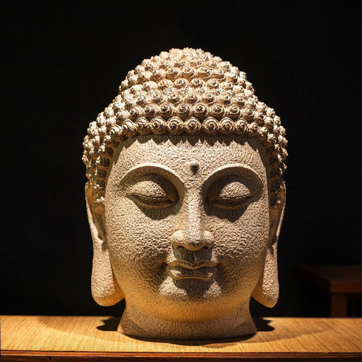 Estatua de resina con cabeza de Buda meditando y ojos cerrados, Buddha Stones de Buda, decoración zen para el hogar, 42 x 30 x 30 cm