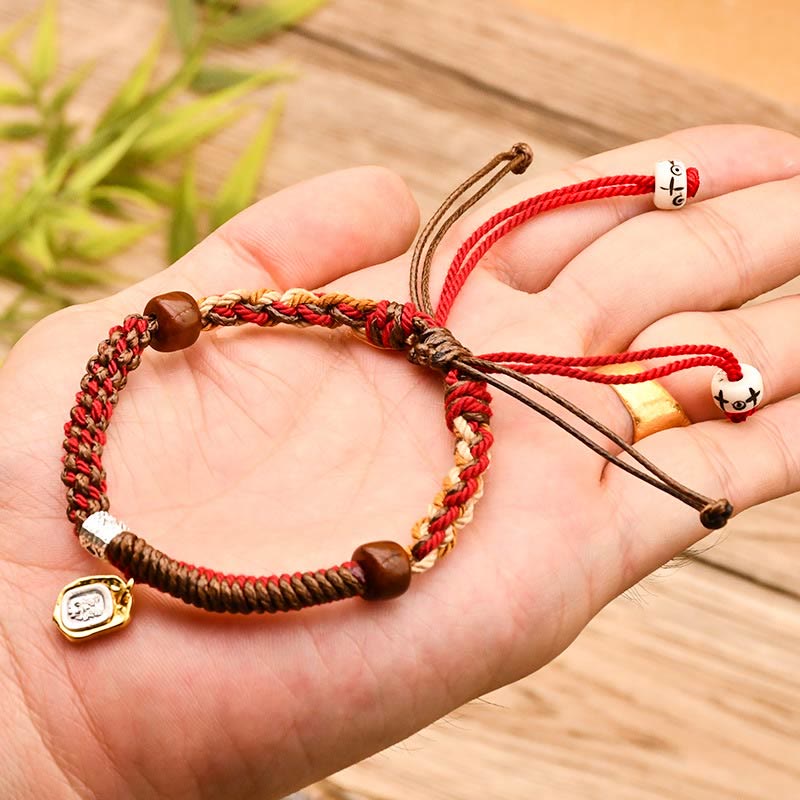 Pulsera trenzada de madera con protección de la diosa de la riqueza tibetana Zakiram hecha a mano con Buddha Stones