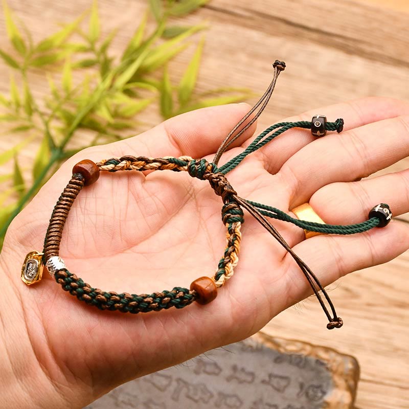 Pulsera trenzada de madera con protección de la diosa de la riqueza tibetana Zakiram hecha a mano con Buddha Stones