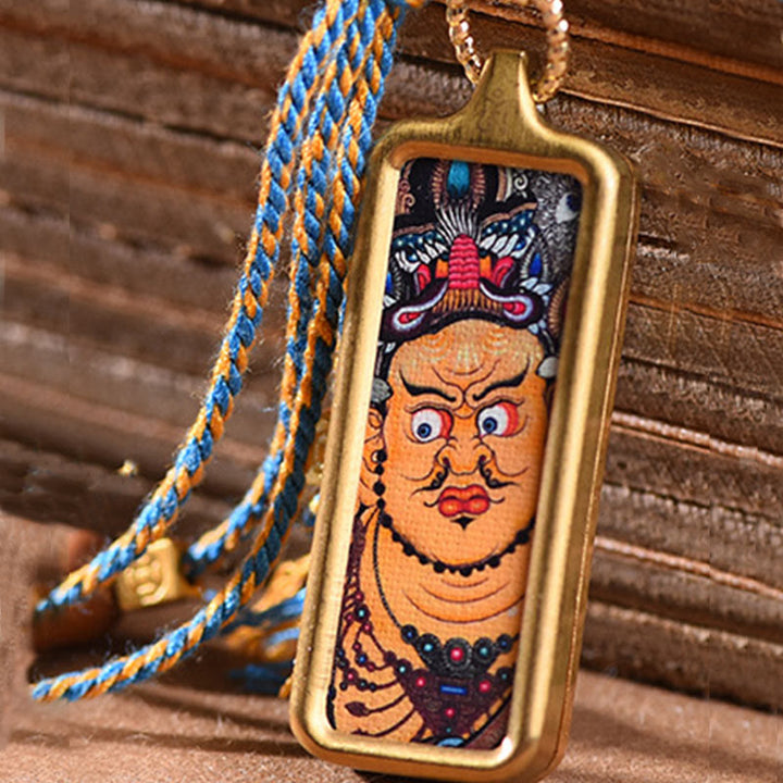 Colgante de collar de la riqueza con Thangka de acero de titanio y Buddha Stones del Tíbet, dios de la riqueza