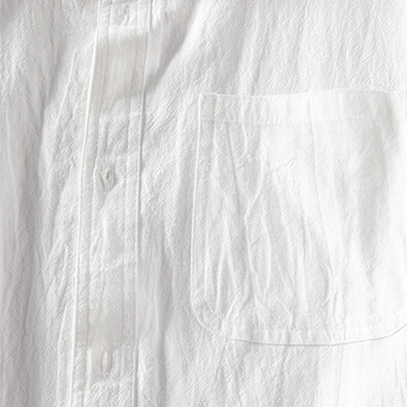 Camisa de lino y algodón para hombre, estilo vintage, informal, lisa, de botonadura sencilla, con mangas tres cuartos y bolsillo, de Buddha Stones