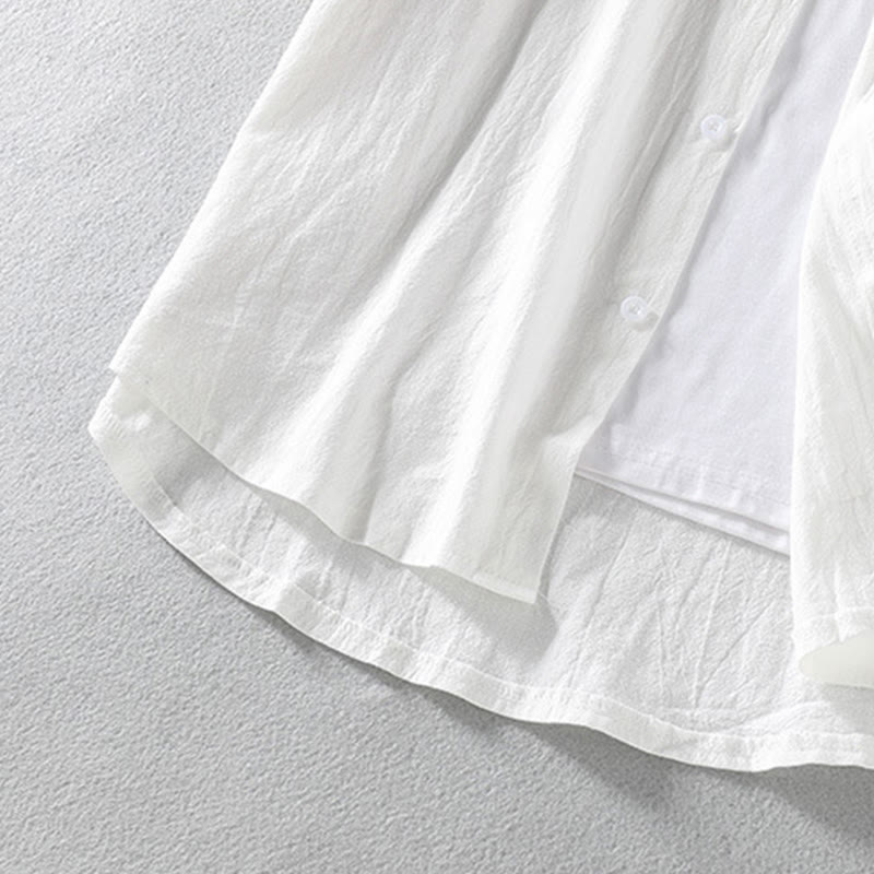 Camisa de lino y algodón para hombre, estilo vintage, informal, lisa, de botonadura sencilla, con mangas tres cuartos y bolsillo, de Buddha Stones