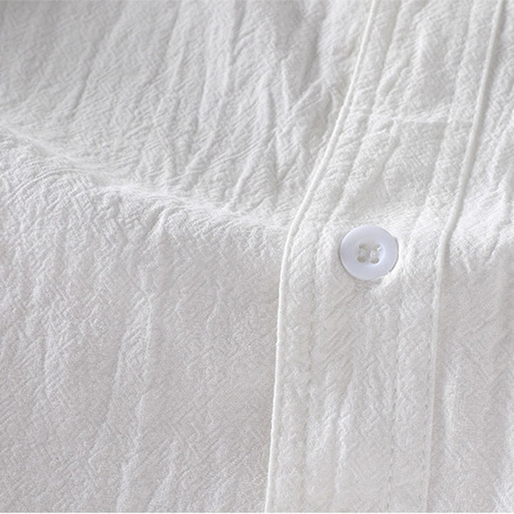 Camisa de lino y algodón para hombre, estilo vintage, informal, lisa, de botonadura sencilla, con mangas tres cuartos y bolsillo, de Buddha Stones