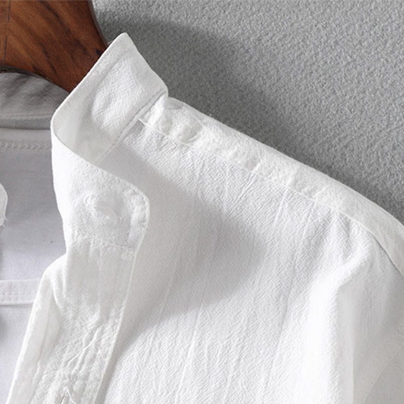 Camisa de lino y algodón para hombre, estilo vintage, informal, lisa, de botonadura sencilla, con mangas tres cuartos y bolsillo, de Buddha Stones