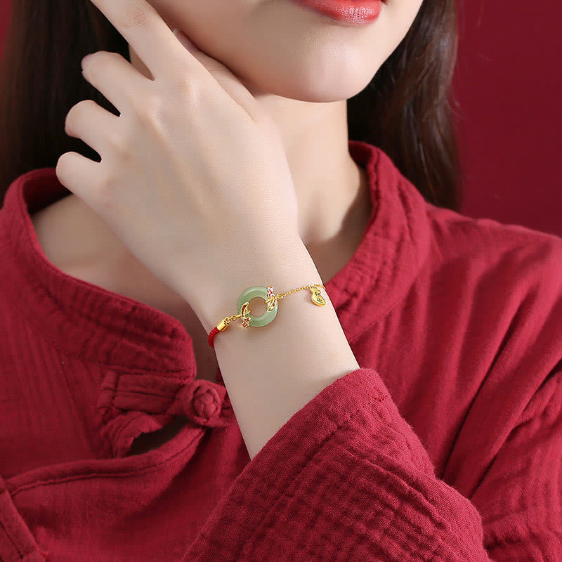 Pulsera de plata de ley 999 con Buddha Stones , jade blanco hetiano, doble pez Koi, hebilla de la paz, amuleto de la suerte y riqueza