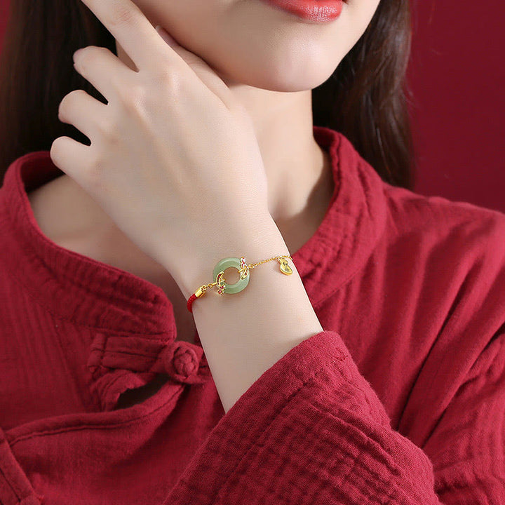 Pulsera de plata de ley 999 con Buddha Stones , jade blanco hetiano, doble pez Koi, hebilla de la paz, amuleto de la suerte y riqueza