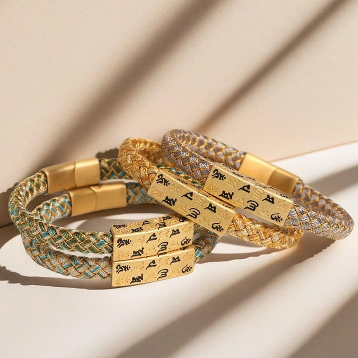 Pulsera tibetana Om Mani Padme Hum con Buddha Stones , varios colores, cuerda, hilo dorado, nudo de diamante, hebilla de la suerte