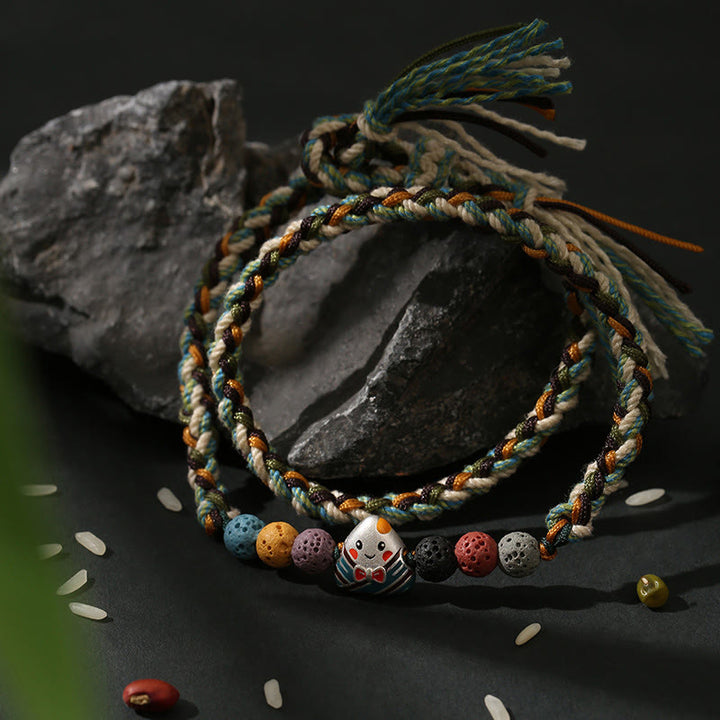 Pulsera trenzada de la suerte con Buddha Stones, Festival del Bote del Dragón, cuerda colorida, roca de lava, personaje Fu, albóndigas de arroz
