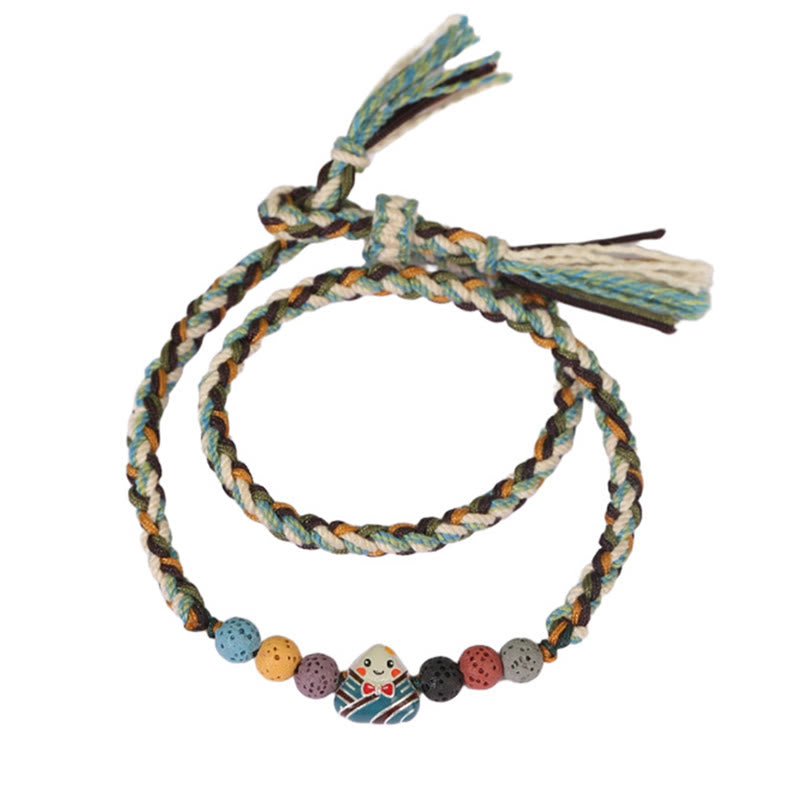 Pulsera trenzada de la suerte con Buddha Stones, Festival del Bote del Dragón, cuerda colorida, roca de lava, personaje Fu, albóndigas de arroz