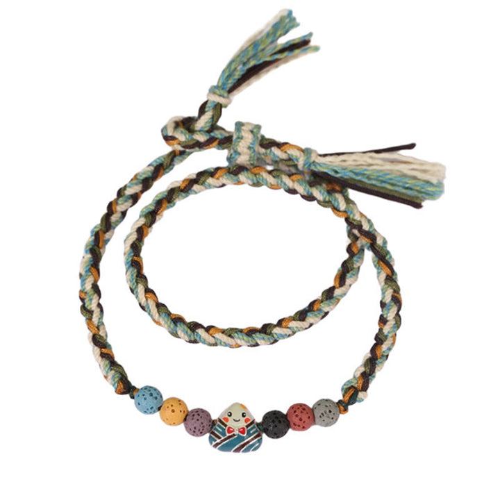 Pulsera trenzada de la suerte con Buddha Stones, Festival del Bote del Dragón, cuerda colorida, roca de lava, personaje Fu, albóndigas de arroz