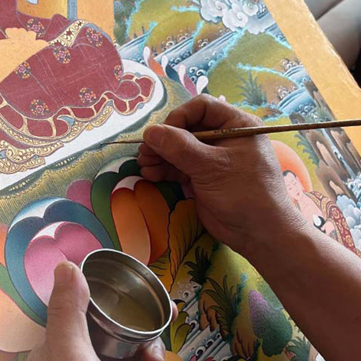 Pintura Thangka Tibetana de Buddha Stones , Decoración Curativa Hecha a Mano (Estilo Aleatorio)