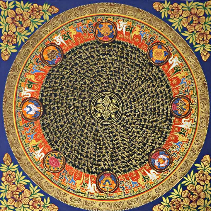 Pintura Thangka tibetana con Buddha Stones , escritura Om Mani Padme Hum, decoración hecha a mano (estilo aleatorio)