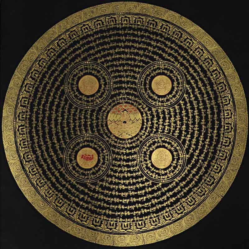 Pintura Thangka tibetana con Buddha Stones , escritura Om Mani Padme Hum, decoración hecha a mano (estilo aleatorio)